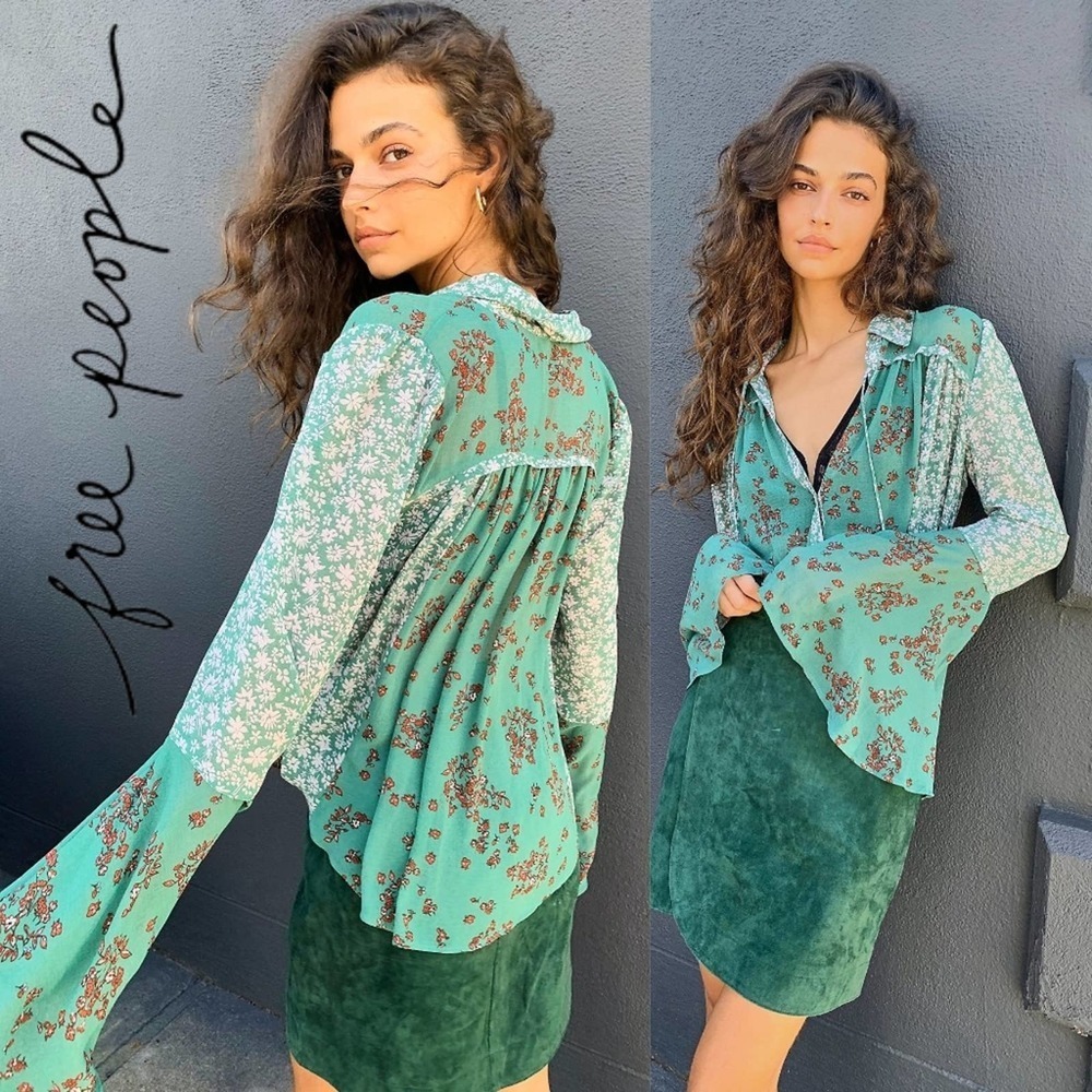 NWT Free People Serena Printed Blouse
